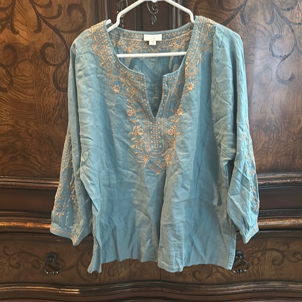 J Jill Embroidered Blue Women's Top
